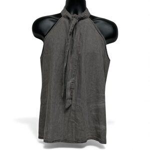 Chic Gray Halter Neck Blouse XL – Sleeveless Flowy Top Elegant Casual & Workwear